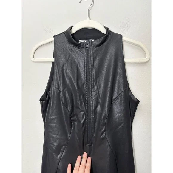 NEW Popilush Shapewear Sculpting Faux Leather Zip-Front Midi Dress Black Large - Picture 6 of 11